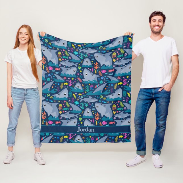 Shark Under The Sea Cute Personalized Pattern Fleece Blanket (In Situ)