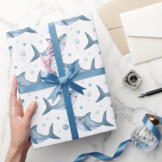 Shark Under the Sea White Gift Wrapping Paper