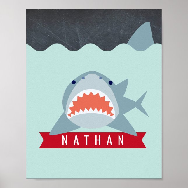 Shark Underwater Blue Boy Kids Room Nursery Art Poster (Front)