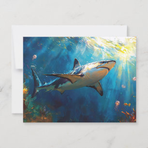 Shark Underwater Surrounded by Jellyfish Postcard
