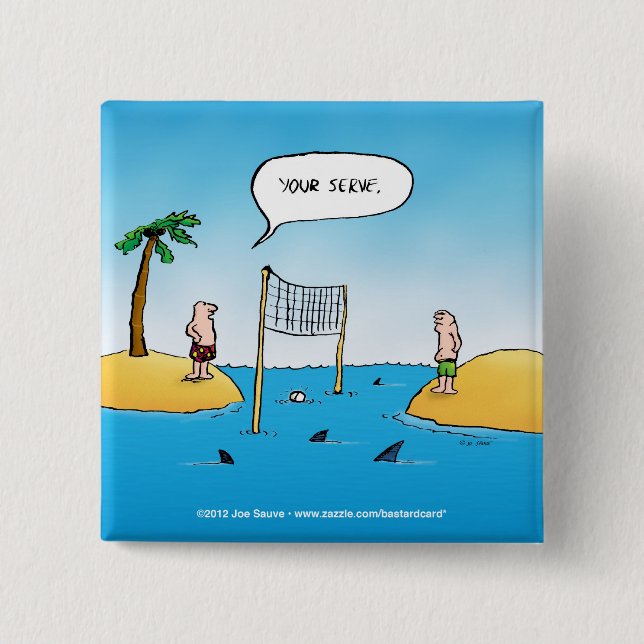 Shark Volleyball Funny Cartoon 2 Inch Square Button (Front)