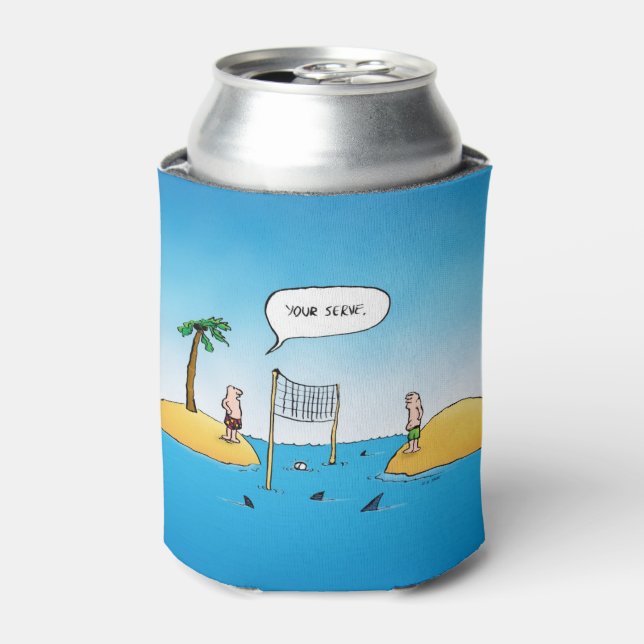 Shark Volleyball Funny Cartoon Can Cooler (Can Front)