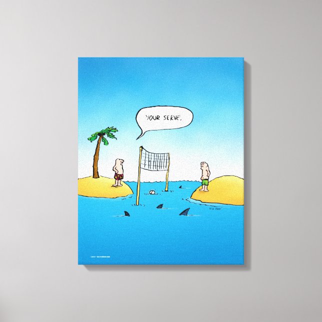 Shark Volleyball Funny Cartoon Canvas Print (Front)