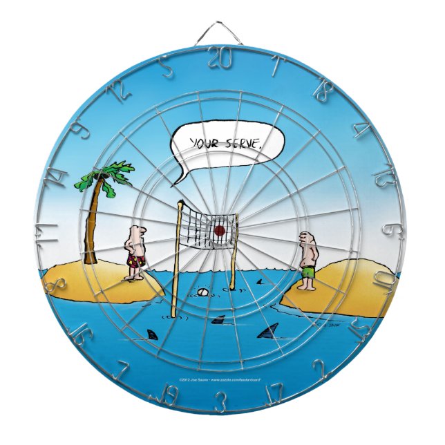 Shark Volleyball Funny Cartoon Dartboard (Front)