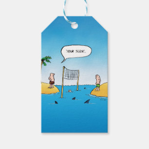 Shark Volleyball Funny Cartoon Gift Tags