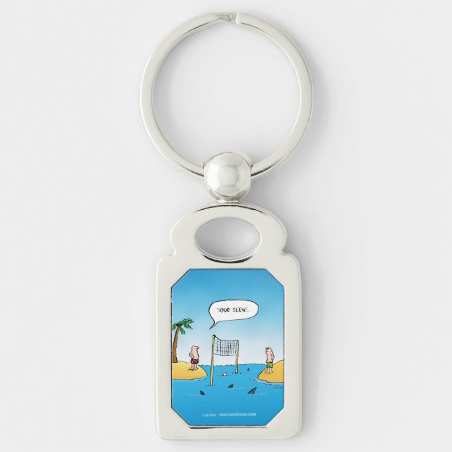 Shark Volleyball Funny Cartoon Keychain (Front)