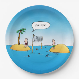 Shark Volleyball Funny Cartoon Paper Plate