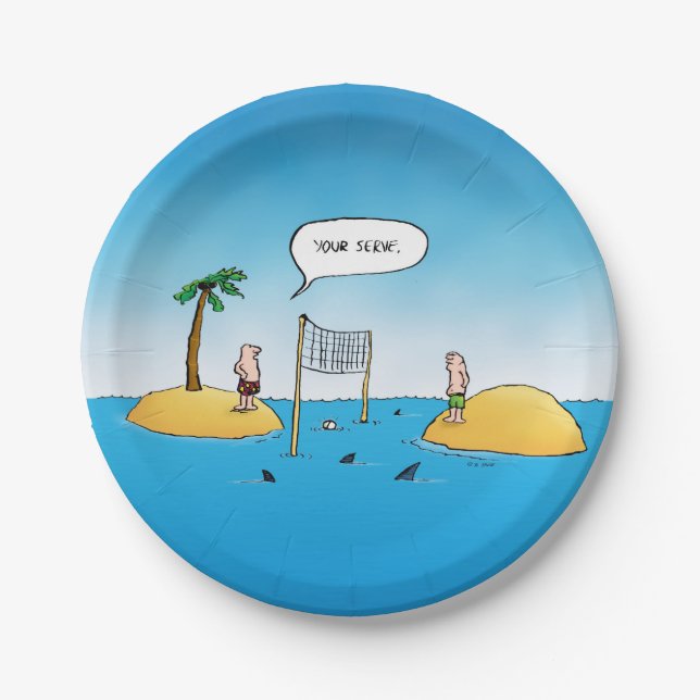 Shark Volleyball Funny Cartoon Paper Plate (Front)
