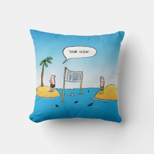 Shark Volleyball Funny Cartoon Throw Pillow