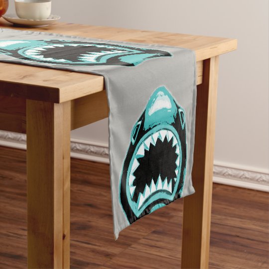 Shark Watercolor Green Illustration Short Table Runner