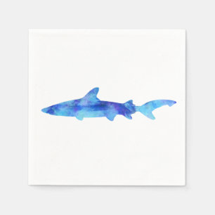 Shark Watercolor Silhouette Dye Teal Blue Aqua Napkin