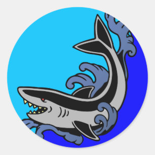 Shark Waves Classic Round Sticker