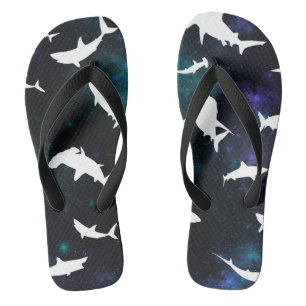 Shark white shadow on Dark galaxy Space Flip Flops