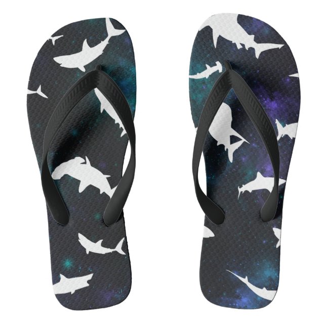 Shark white shadow on Dark galaxy Space Flip Flops (Footbed)