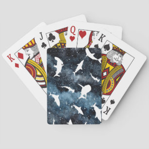 Shark white shadow on Dark galaxy Space Playing Cards
