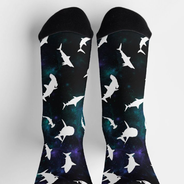 Shark white shadow on Dark galaxy Space Socks (Top)