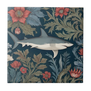 Shark William Morris style Right facing Sea Ocean Tile