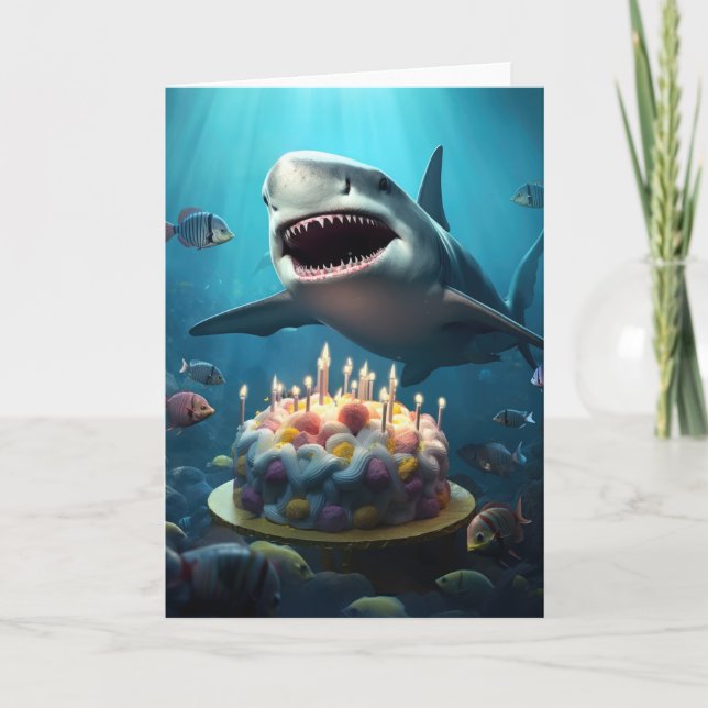 Shark with a Birthday Cake Card (Front)