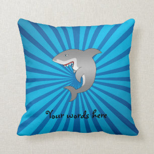 Shark with blue sunburst throw pillow