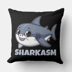 Sharkasm with Porbeagle Shark Baby Funny Pun Throw Pillow