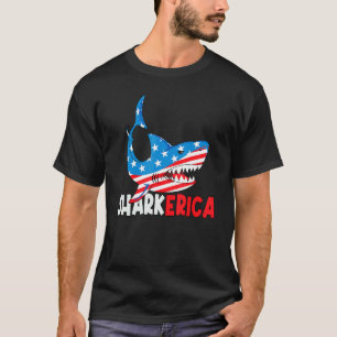 Sharkerica Shark 4th Of July American Flag Jawsom T-Shirt