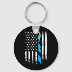 Sharks 4th Of July American Flag Boys Kids Men Ret Keychain