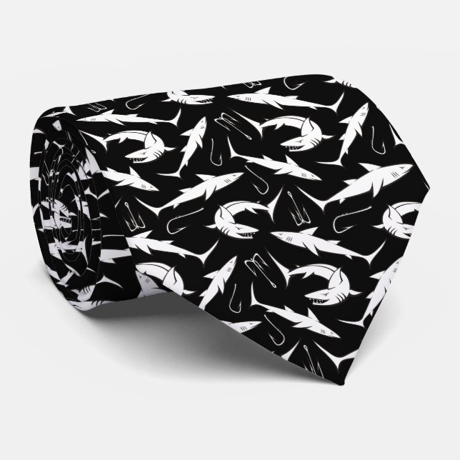 Sharks and Hooks Pattern Tie (Rolled)