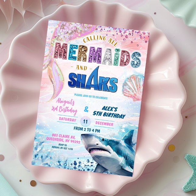 Sharks and Mermaids Joint Birthday invitation (Créateur téléchargé)