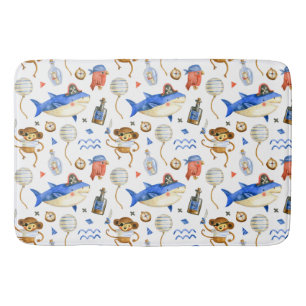 Sharks and Monkey Pirates Bath Mat