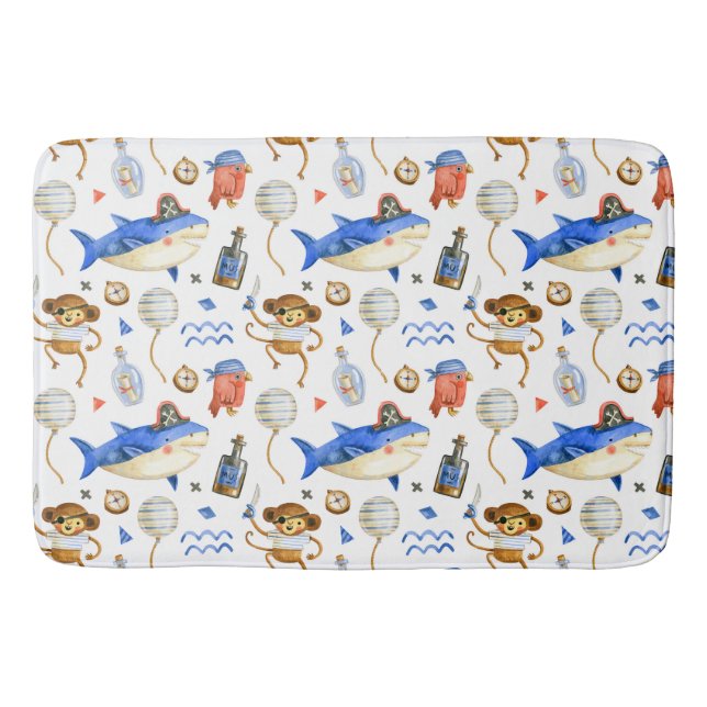Sharks and Monkey Pirates Bath Mat (Front)