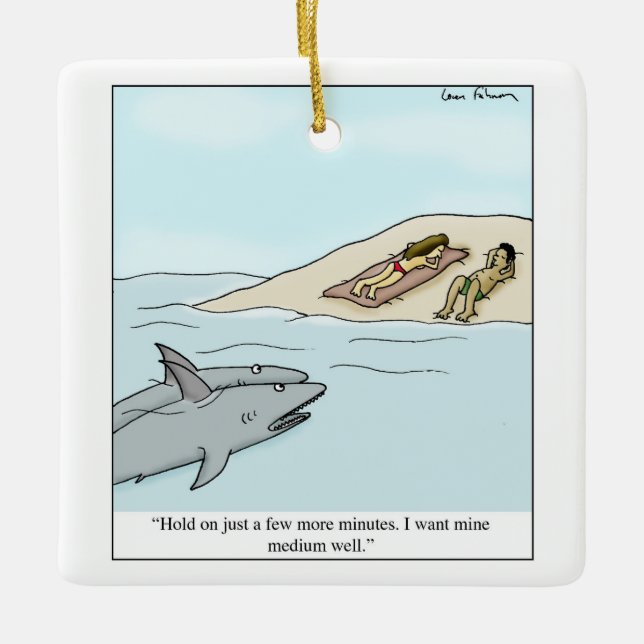 Sharks Beach Tanning Sunbathing Cartoon Ceramic Ornament (Front)