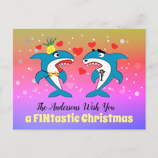 Sharks Christmas Unique Personalized Holiday Postcard (Front)