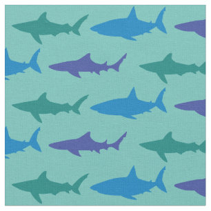 Sharks Cute Silhouette Blue Teal Fabric
