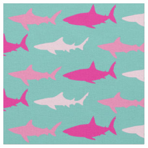 Sharks Cute Silhouette Pink Teal Fabric