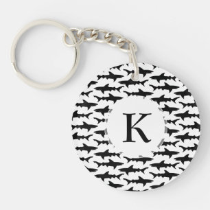 Sharks - Elegant Black and White Shark Pattern Keychain