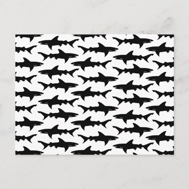 Sharks - Elegant Black and White Shark Pattern Postcard (Front)