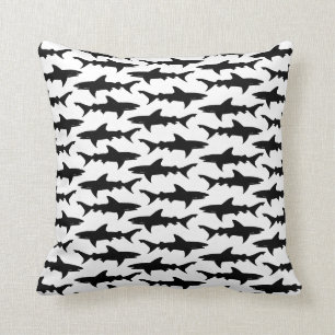 Sharks - Elegant Black and White Shark Pattern Throw Pillow