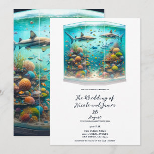 Sharks & Fish Aquatic Watercolor Aquarium Wedding Invitation