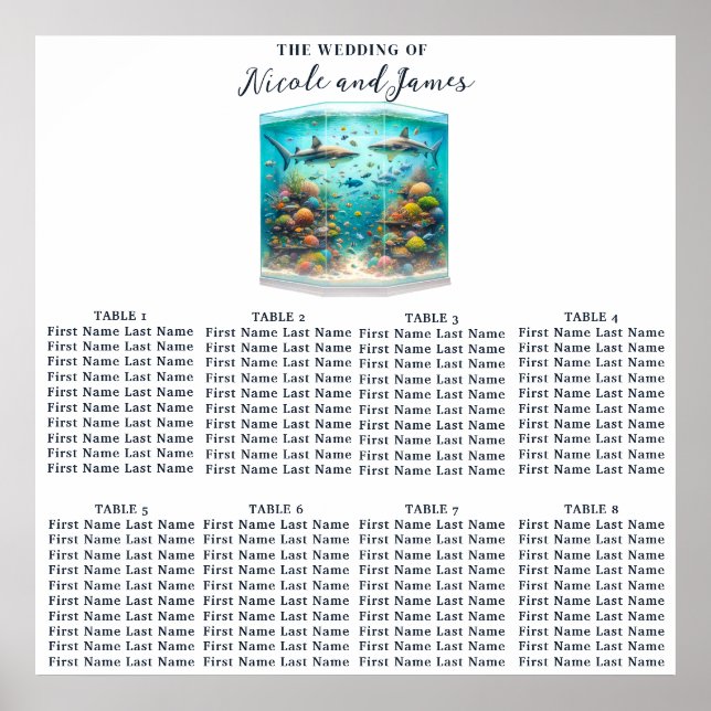 Sharks & Fish Aquatic Watercolor Seating Seat Poster (Front)
