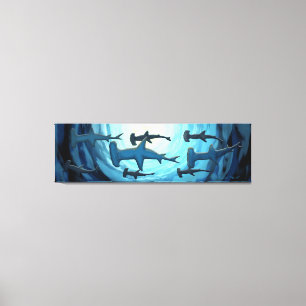Sharks in Silhouette with Sun Ball Canvas Print