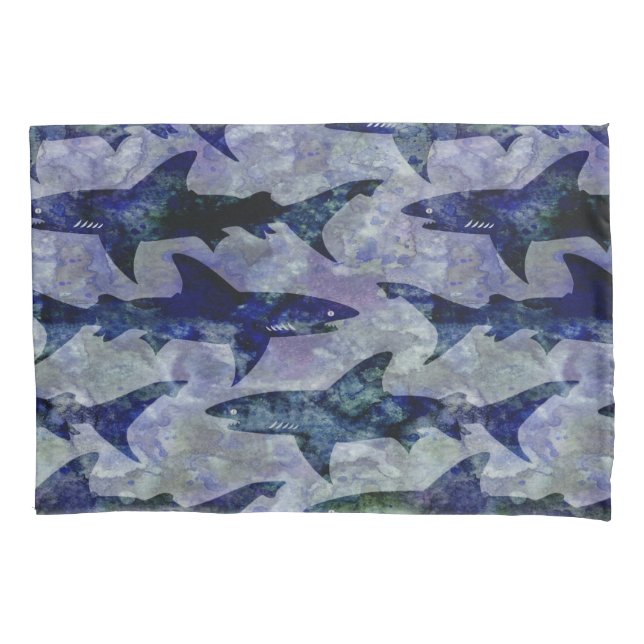 Sharks in the Deep Blue Sea Pattern Pillowcase (Front)