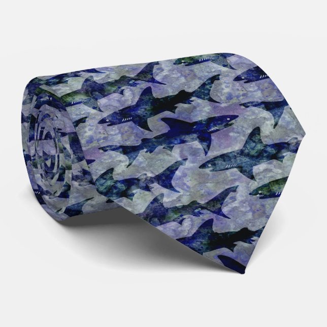 Sharks in the Deep Blue Sea Pattern Tie (Rolled)