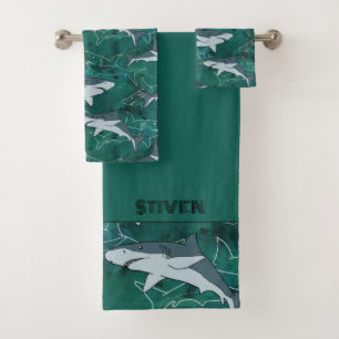 Sharks in the ocean. bath towel set
