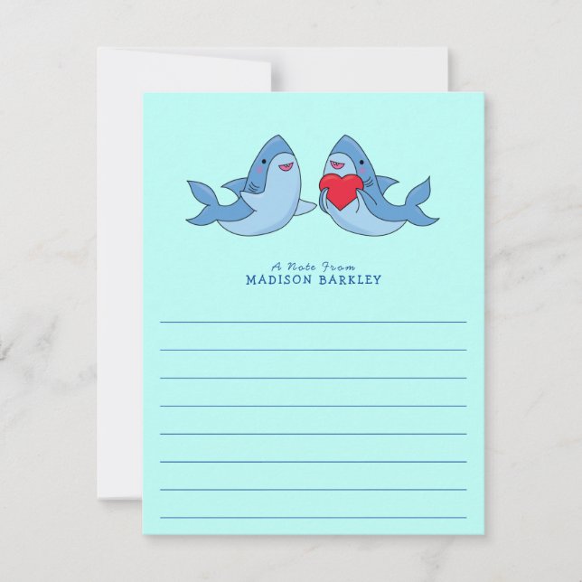 Sharks Kid's Cute Kawaii Flat Stationary Cards (Front)