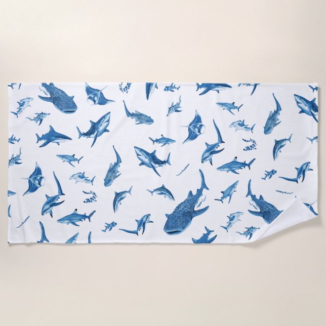 Sharks & Manta Rays｜Ocean Art Design Beach Towel (Front)