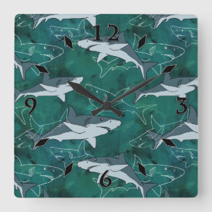 Sharks, marine,sea, fish, predator, animal, jaws,  square wall clock