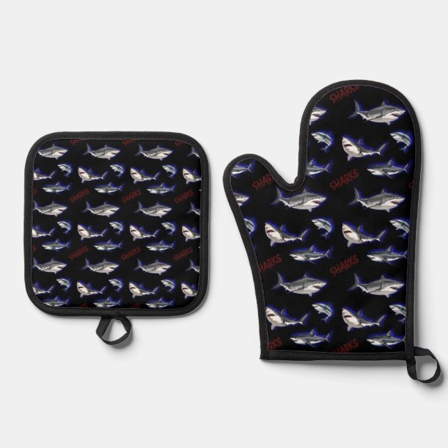 Sharks Oven Mitt & Pot Holder Set (Front)
