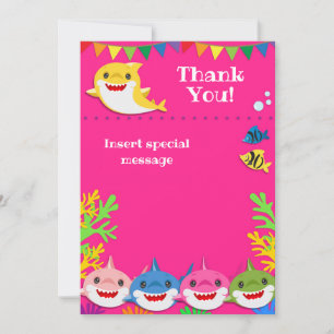 Sharks Pink Birthday Thank You Card