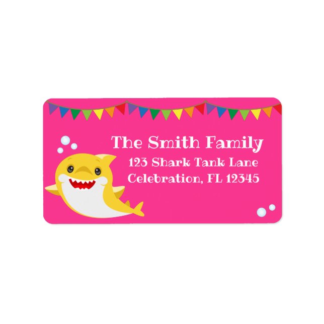Sharks Pink Ocean Birthday  Label (Front)