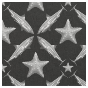Sharks Starfish Ocean Life Nautical Coastal Black Fabric